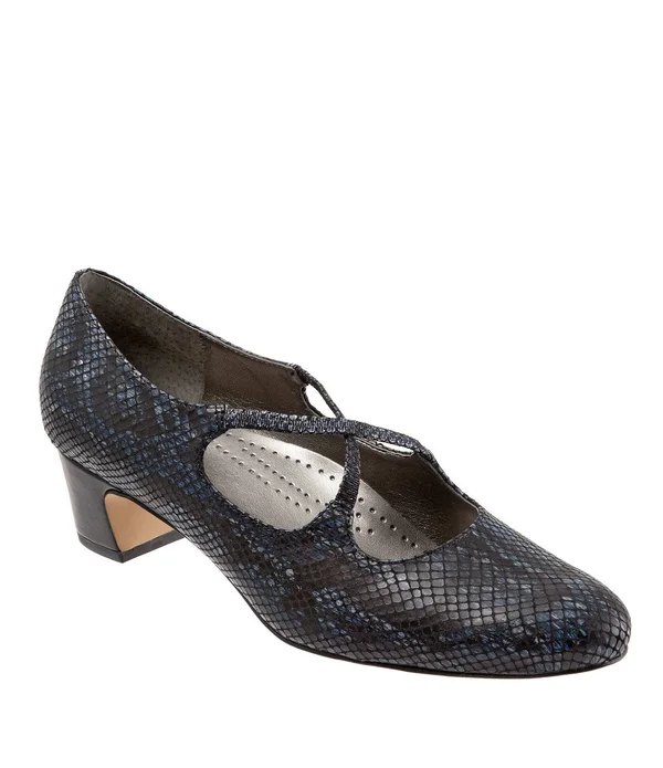 Trotters Jamie Pumps, Women's, Navy Snake, Size: 5.5