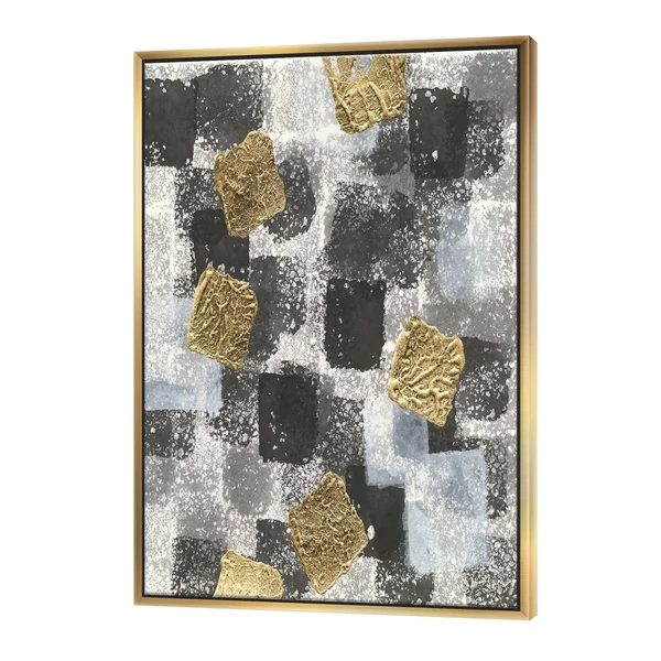 Designart &Gold Glamour Squares I& Modern & Transitional Framed Canvas - Black - 16 in. Wide x 32 in. High - White