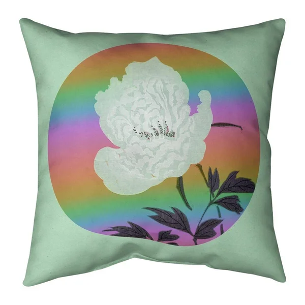 Vintage Japanese Flower Painting Indoor/Outdoor Pillow - 16 x 16 - Rainbow - UV Resistant