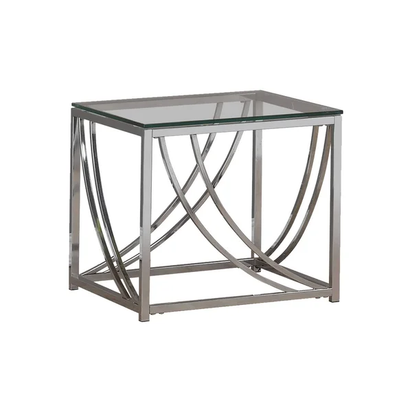 Tempered Glass Top End Table with Metal Tubular Legs - Chrome and Clear