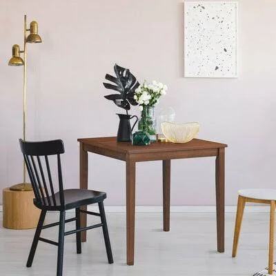 Dining Table Mid Century Square with Solid Wooden Legs Red Barrel Studio Color: Walnut, Size: 29.5x22 W x 29.5x22 L, Height: Sta