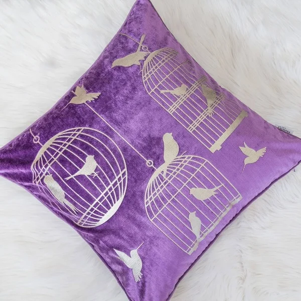 Homey Cozy Foil Print Bird Throw Pillow Cover & Insert - Purple