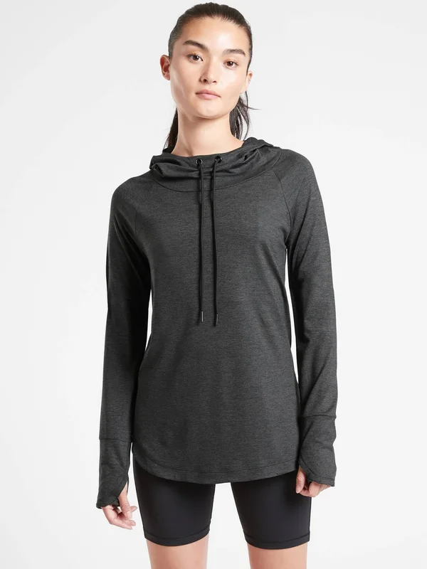Athleta Women's Uptempo Hoodie Sweatshirt Black Heather Tall Size M