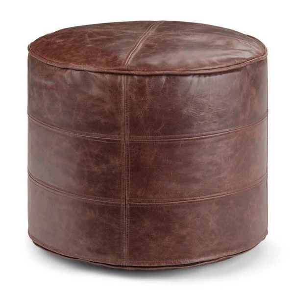 Darian Round Pouf Distressed Brown - Wyndenhall