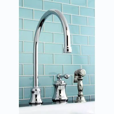 Kingston Brass KS3811ALBS Single Handle Widespread Kitchen Faucet with Brass Sprayer, Polished Chrome