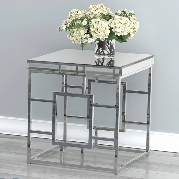 Silver Orchid Bevan Mirror and Chrome Square End Table - 22.50x22 x 22.50x22 x 24.25x22