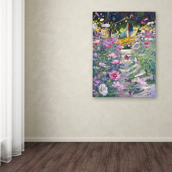 Trademark Fine Art Garden Path of Cosmos Canvas Art by David Lloyd Glover - Size: 18 x 24