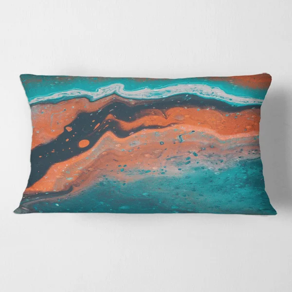 Designart 'Abstract Marble Composition in Blue and Orange VI' Modern Printed Throw Pillow - 12 x 20