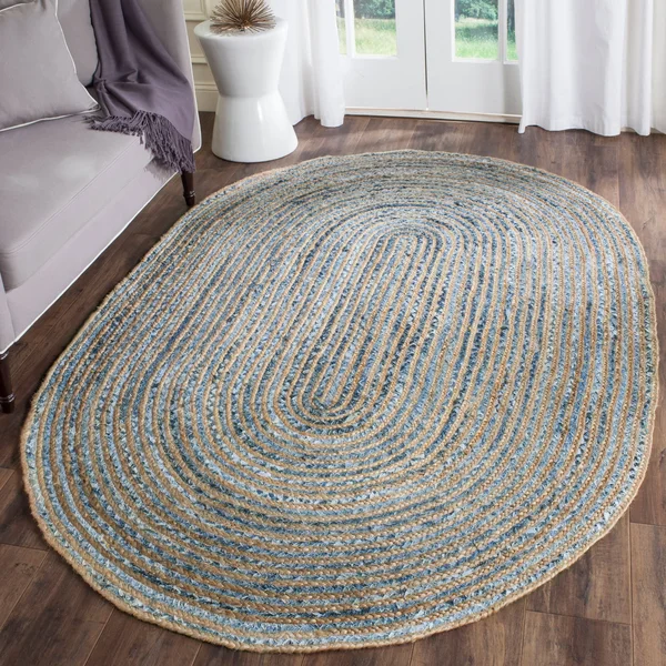 Safavieh Cape Cod CAP250A Natural - Blue 5& x 8& Oval Area Rug