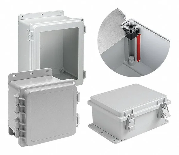 Hoffman 10 inH x 8 inW x 4 Ind Non-Metallic Enclosure, Light Gray, Knockouts: No, Quick Release Latch Closur A1084PHC