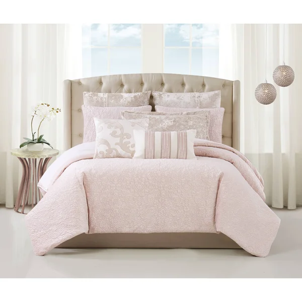 Charisma Melange Quilted Velvet Comforter Set - King - Pink