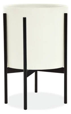 Room & Board, Modern Case Study Planter 13 Diameter 19h in White w/ Metal Stand White Black