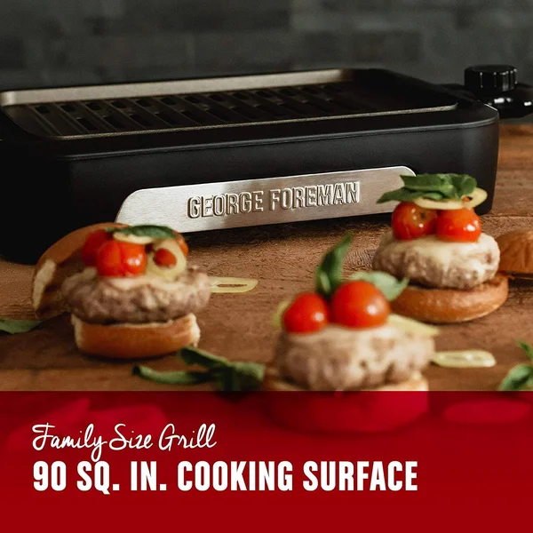 George Foreman Family Size Gfs0090sb Open Grate Smokeless Grill Black 90 Sq