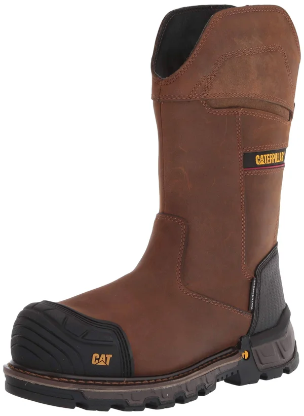 Men's Caterpillar Combine Pull on Waterproof Composite Toe Boot, Size: 11.5, Brown