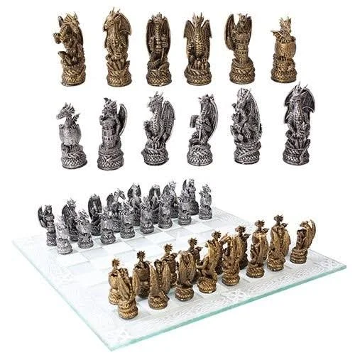 Dragon Kingdom Chess Set with Glass Board