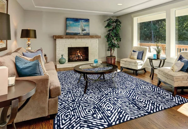 Diagona Designs Contemporary Geometric Cubes Design Modern Area Rug and Runner Rug, Size: 7&10 inch x 9&10 inch, Blue