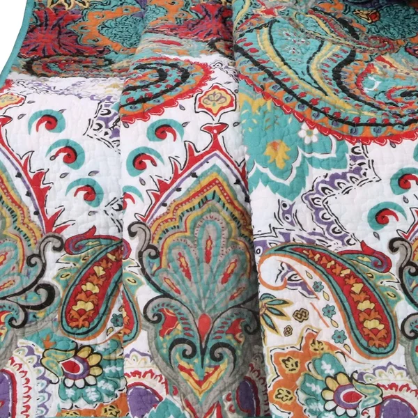Benjara BM42333 Cotton Quilt Set with Paisley Print Teal Blue - Twin Size - 2 Piece