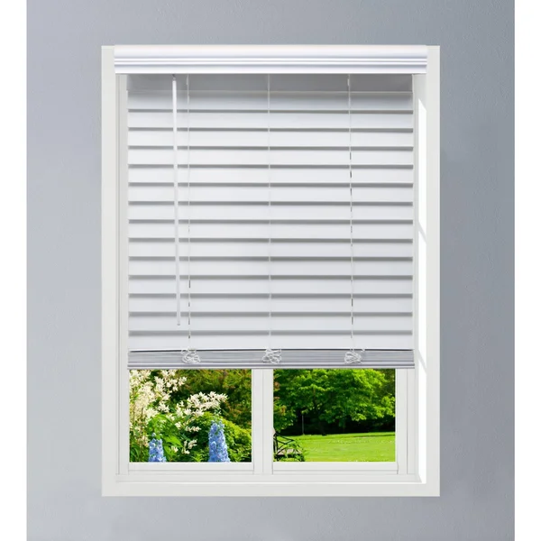 Linen Avenue Custom Cordless Partial Inside Mount Faux Wood Blinds - 21.5 W x 72 H, White