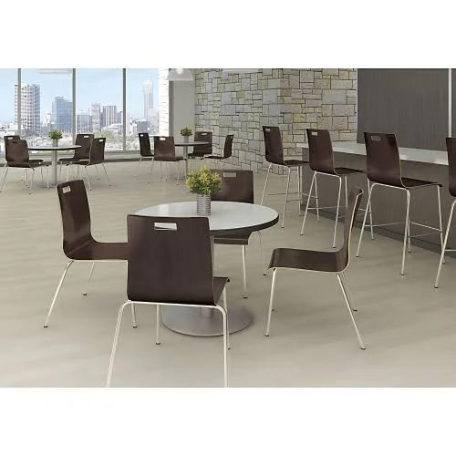 NBF 36x22 Round Barista Standard Height Table Casual Linen Laminate Top/Black Edge/Round Silver Base Signature Series (T36RD-B19