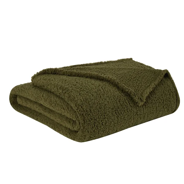 Porch & den Anton Sherpa Blanket - Twin/TXL - Olive Green