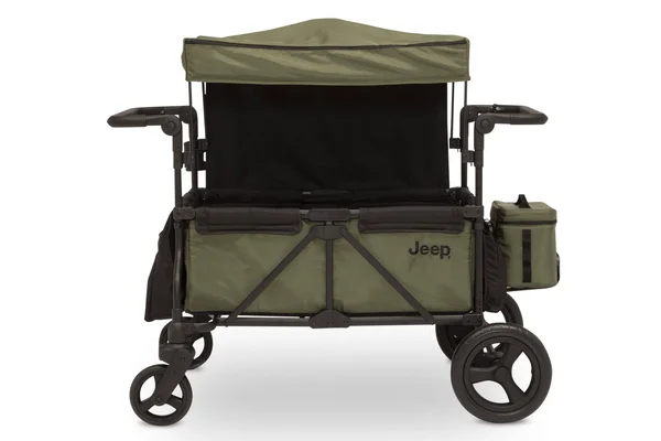 Jeep Deluxe Wrangler Wagon Stroller with Cooler Bag and Parent Organizer Black with Olive Green (2182)
