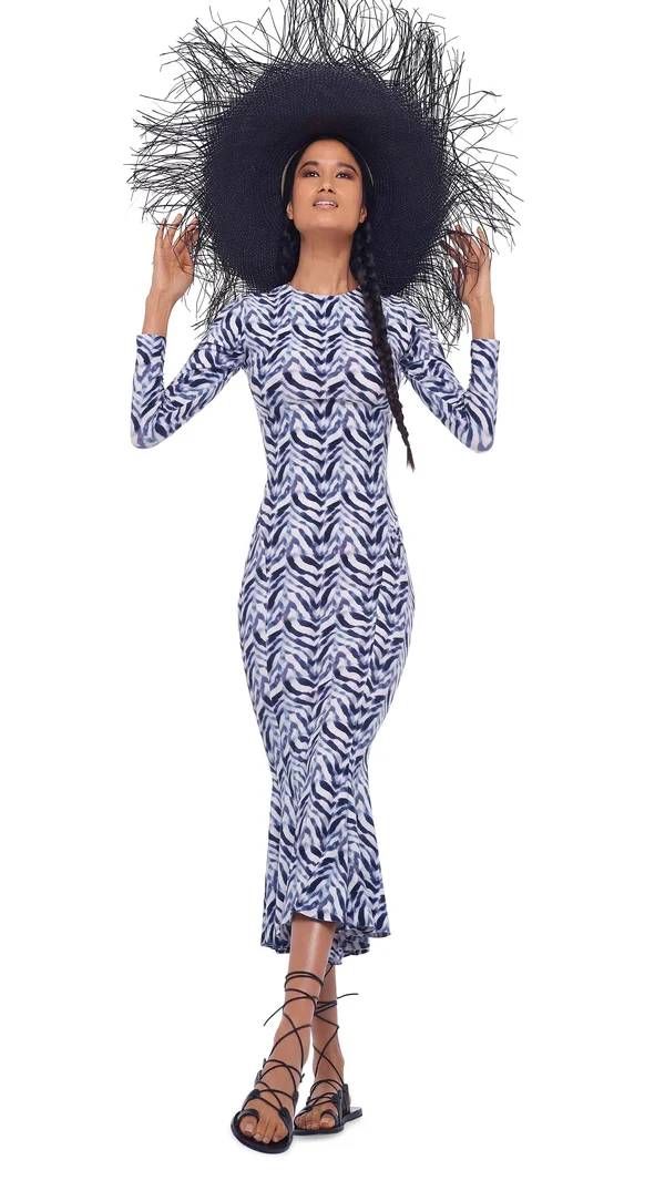 Norma Kamali Long Sleeve Fishtail Dress Chevron Zebra Xs