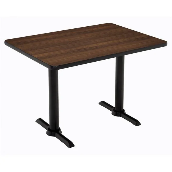 KFI Mode 30 inch x 48 inch Table, Walnut, Black T-Leg Base