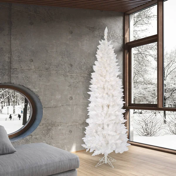 Vickerman 7.5& Sparkle White Spruce Pencil Christmas Tree with Clear Lights