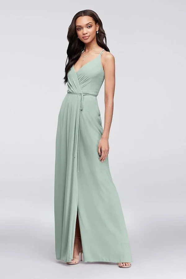 David&s Bridal Double-Strap Long Georgette Bridesmaid Wrap Bridesmaid Dress - Wine (Red) - 16