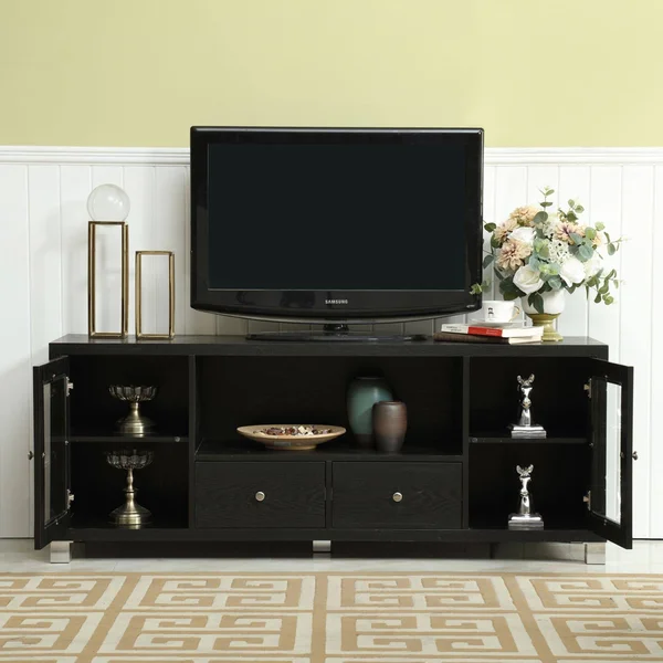 Black 2 Drawers 60-in TV Stand for TVs