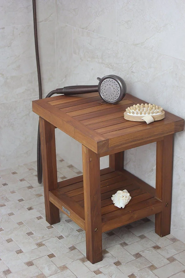 AquaTeak The Original 18x22 Spa Teak Shower Bench with Shelf - 18" x 13" x 18"