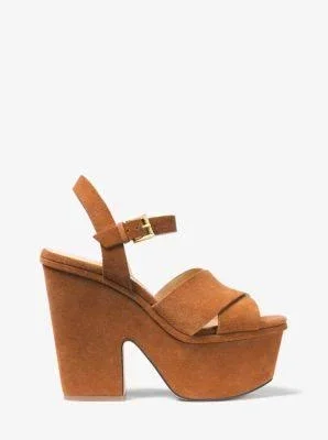 Michael Kors Divia Suede Platform Sandal Brown 10
