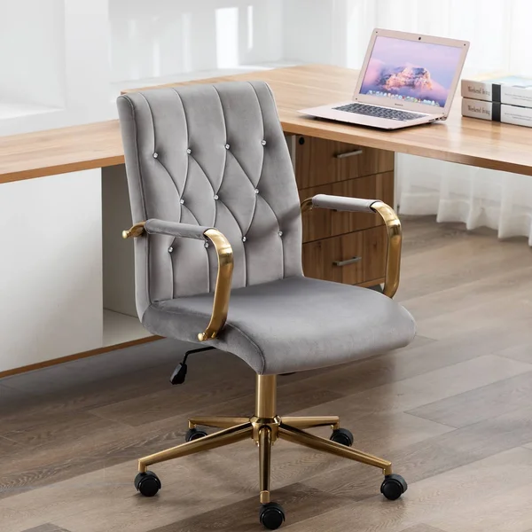 Duhome Office Chair with Arm and Rhinestone Deco Adjustable Swivel Grey 1 Pcs