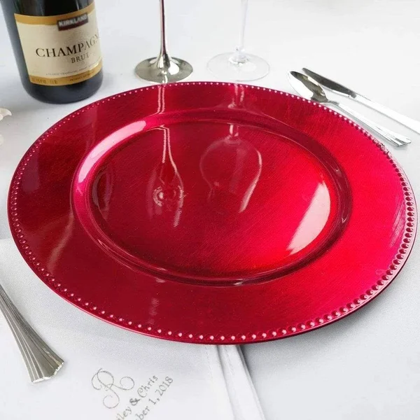 Balsacircle 24 Pcs 13-inch Fuchsia Crystal Beaded Round Charger Plates - Dinner Party Wedding Supplies for All Holidays, Pink