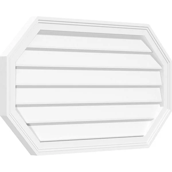 Ekena Millwork GVPOH18X1402SN 18x22W x 14x22H Horizontal Elongated Octagon Surface Mount PVC Gable Vent: Non-Functional - 2x22W x