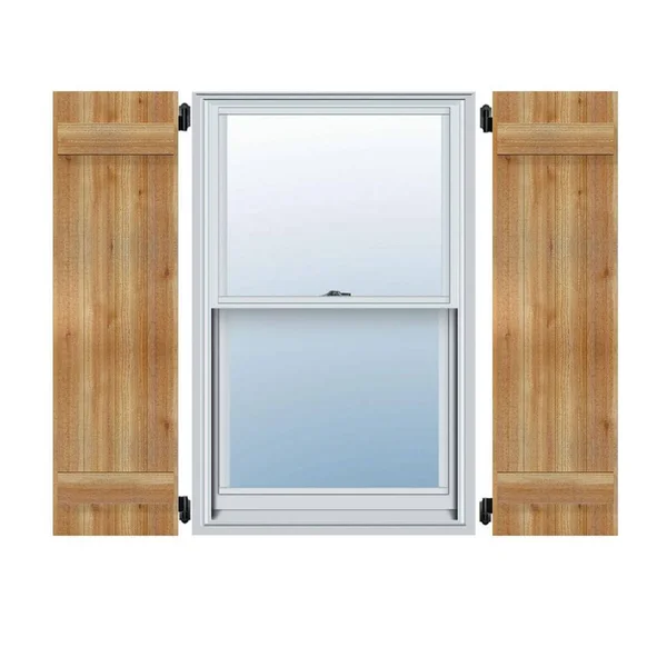 13 1/2x22W x 77x22H TimberCraft Four 3 3/8x22 Boards Joined Board-n-Batten Shutters - Rough Sawn Western Red Cedar (Per Pair)