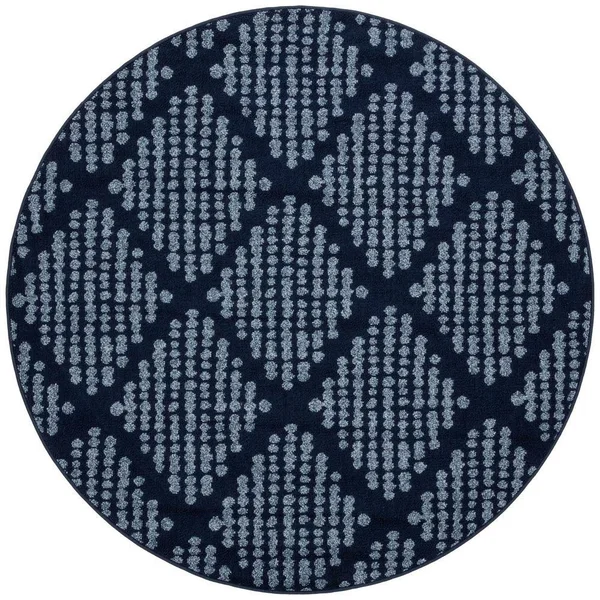 Well Woven Loop-De-Loop Arbor Dark Blue Moroccan Trellis 3 ft. 11 in. Round Flatweave Area Rug