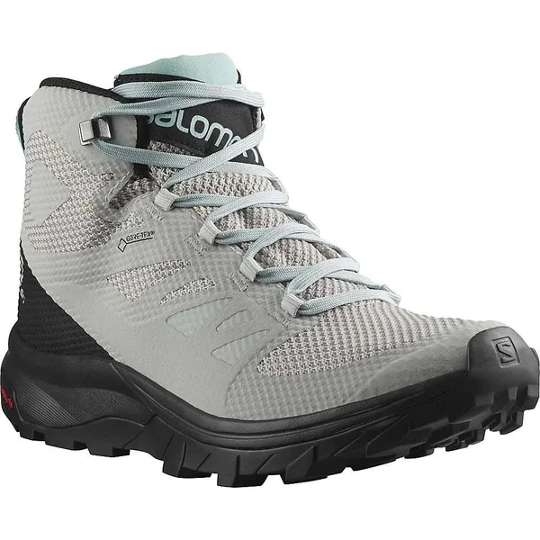 Salomon Women's Outline Mid GTX Shoe - 12 - Lunar Rock - Black, Pastel Turquoise