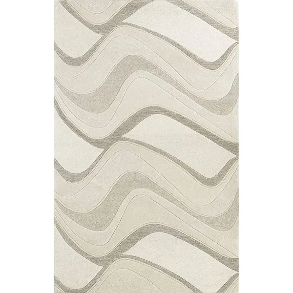Kas Eternity Waves Hand-Tufted Wool Rug Ivory 2&3x22 x 3&9x22 Latex Free Wool Abstract - Stripe