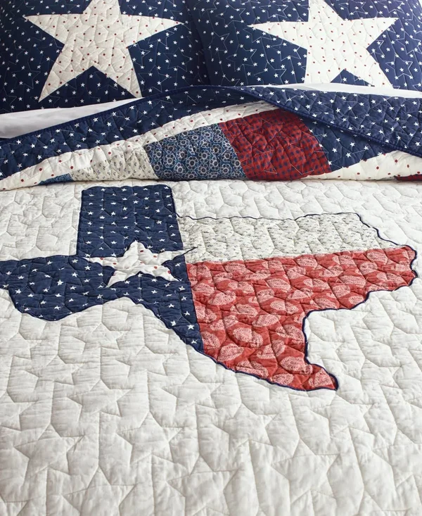 Martha Stewart Collection Texas Patchwork Cotton King Quilt, Created for Macy&s - Blue