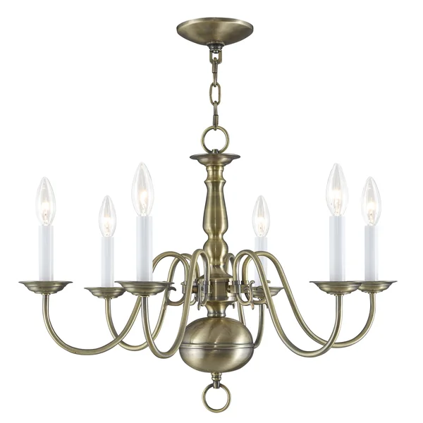 Livex Lighting 5006-01 Williamsburgh 6 Light Chandelier, Antique Brass
