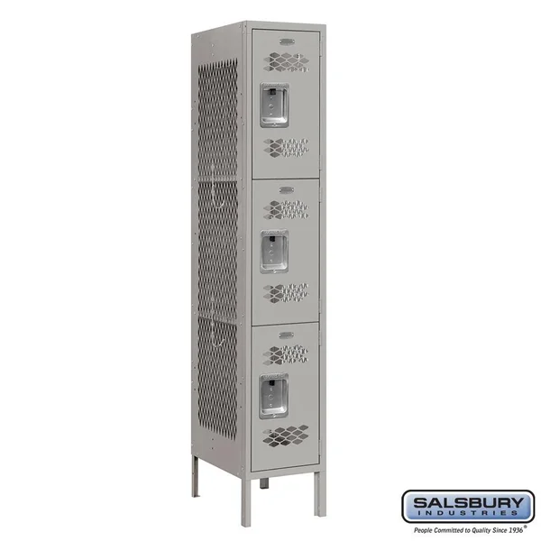 Salsbury Industries 73162GY-U Triple Tier 12-Inch Wide 6-Feet High 12-Inch Deep Unassembled Vented Metal Locker - Gray