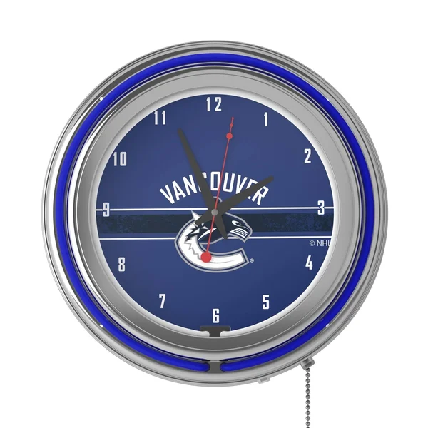 NHL Chrome Double Rung Neon Clock - Vancouver Canucks
