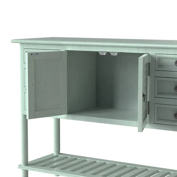 Solid Wood Console Table with 6 Drawers 1 Cabinets - 1 Shelf, Light Green - MDF
