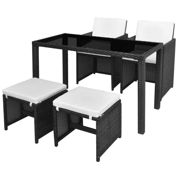 vidaXL Outdoor Dining Set 11 Pieces Black Poly Rattan
