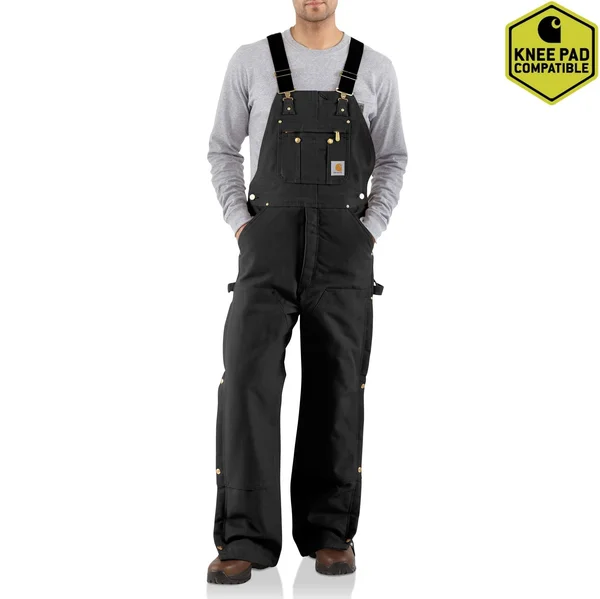 Carhartt Men's Duck Zip-to-Thigh Quilt-Lined Bib Overalls - Black