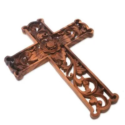 Bloomsbury Market Lotus Cross Wood Wall Cross