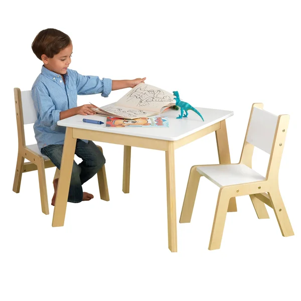 KidKraft Modern Table & 2 Chair Set, White/Beige