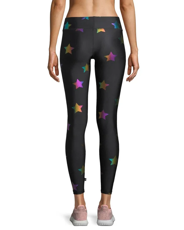 Terez Rainbow Star Foil Printed Tall Band Leggings, Women's, Large, Activewear Athletic Workout Leggings