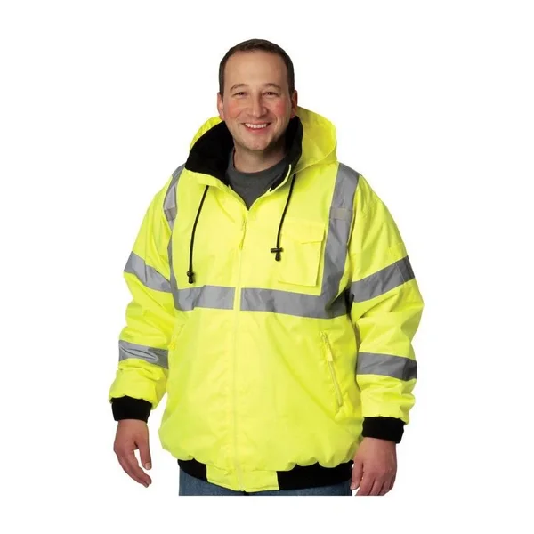 PIP 333-1762-LY ANSI Class 3 Bomber Jacket with Zip-Out Fleece Liner - Hi Vis Yellow-Large